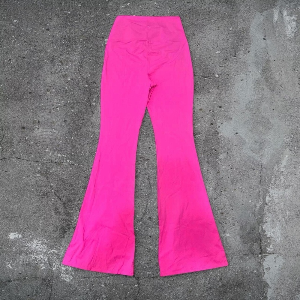 pink flare leggings barbiecore yoga pilates y2k dollette coquette slit - Picture 5 of 6
